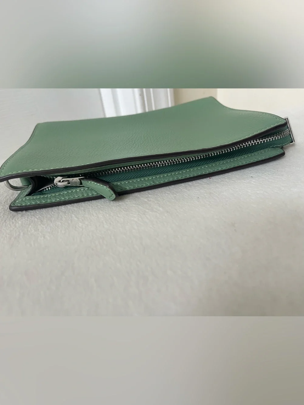 Coach Mint Green Pebbled Leather Wristlet Clutch